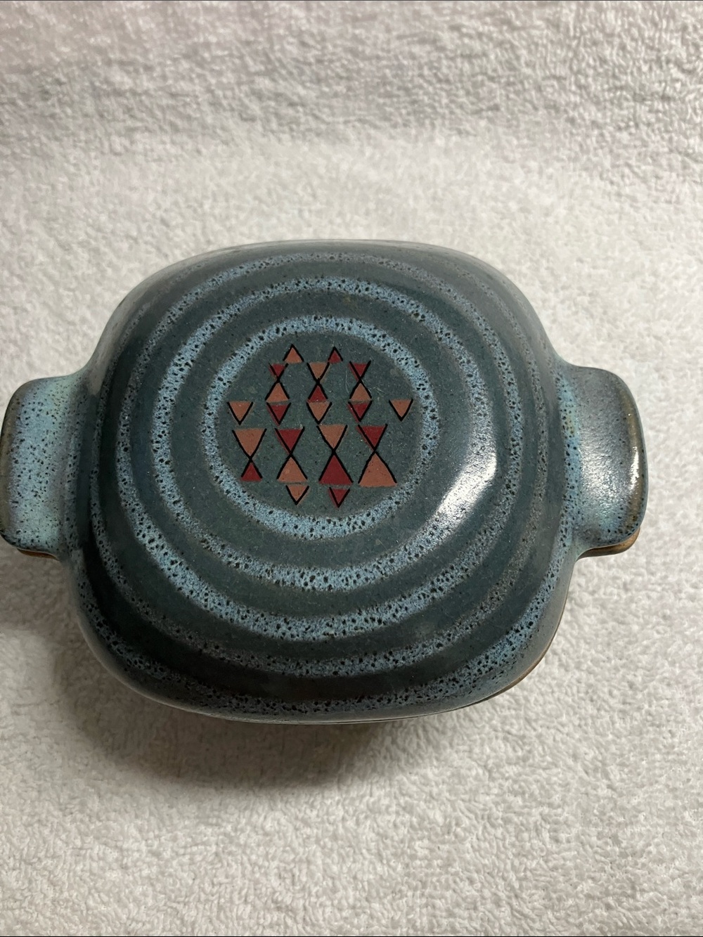 Glidden Blue Speckled Individual Casserole Dish with Geometric “High Tide” 167